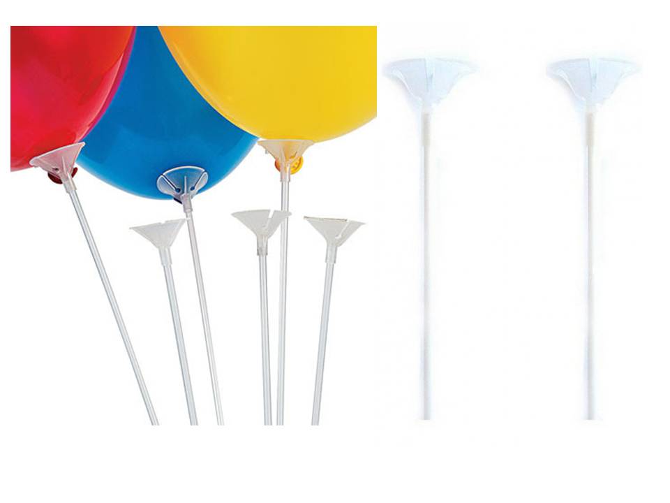 Balloon Sticks White & Fasteners Pack of 12
